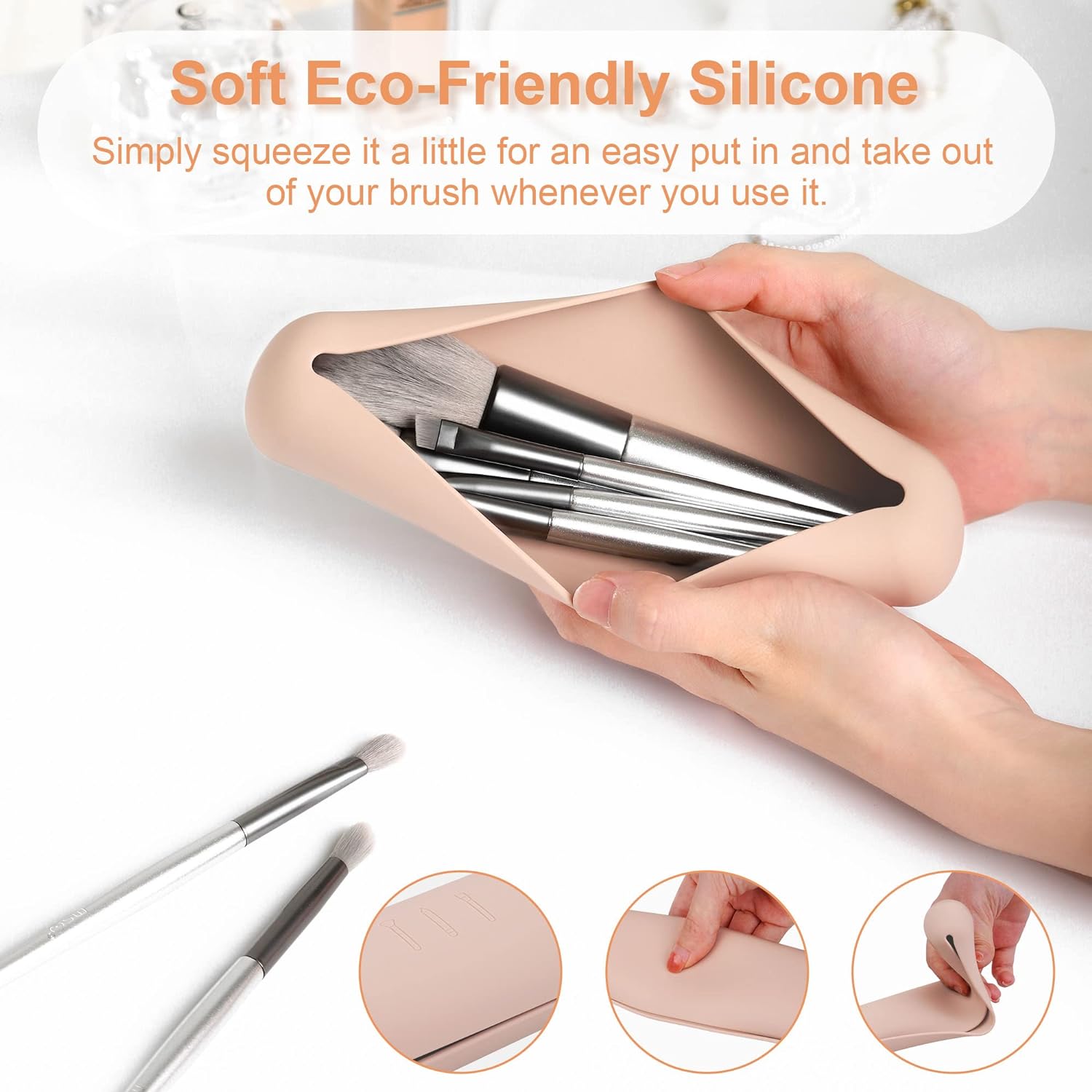 FERYES Travel Makeup Sponge Brush Holder, Soft Silicone Beauty Make Up Brush Blender Case Organizer for Travel - Image 5